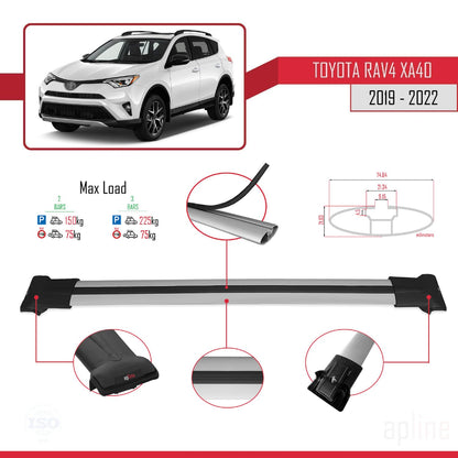Compatible with Toyota RAV4 IV (XA40) Post-Facelift 2016-2018 Fly Model Car Roof Rack Cross Bar Grey Aluminium 2 Bars