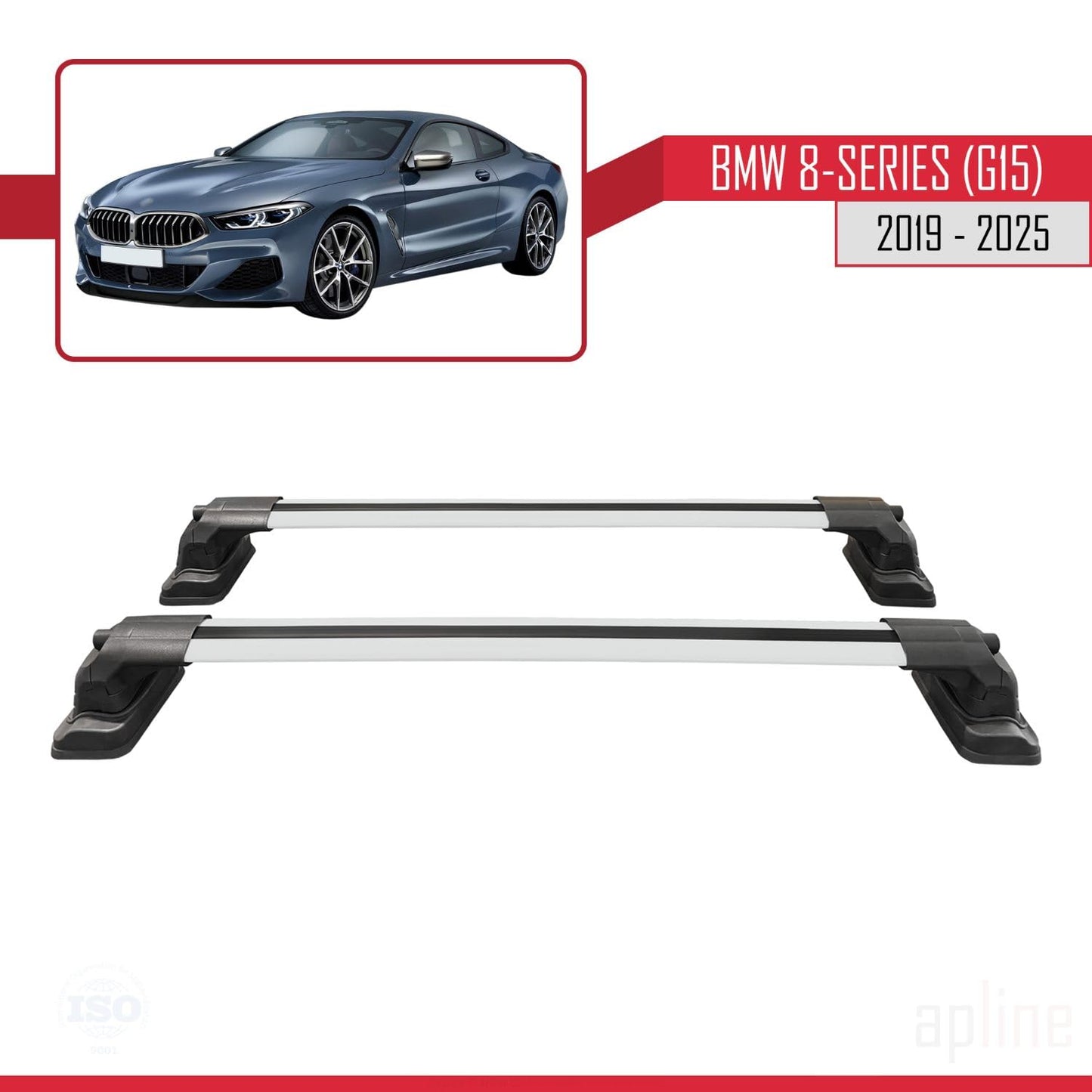 Compatible with BMW 8 Series (G15) 2019-2025 ACE-3 Car Roof Rack Cross Bar Grey Aluminium 2 Bars