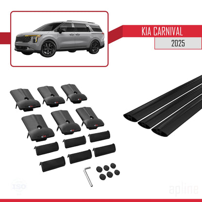 Compatible with Kia Carnival 2025 Fly Model Car Roof Rack Cross Bar Grey Aluminium 3 Bars