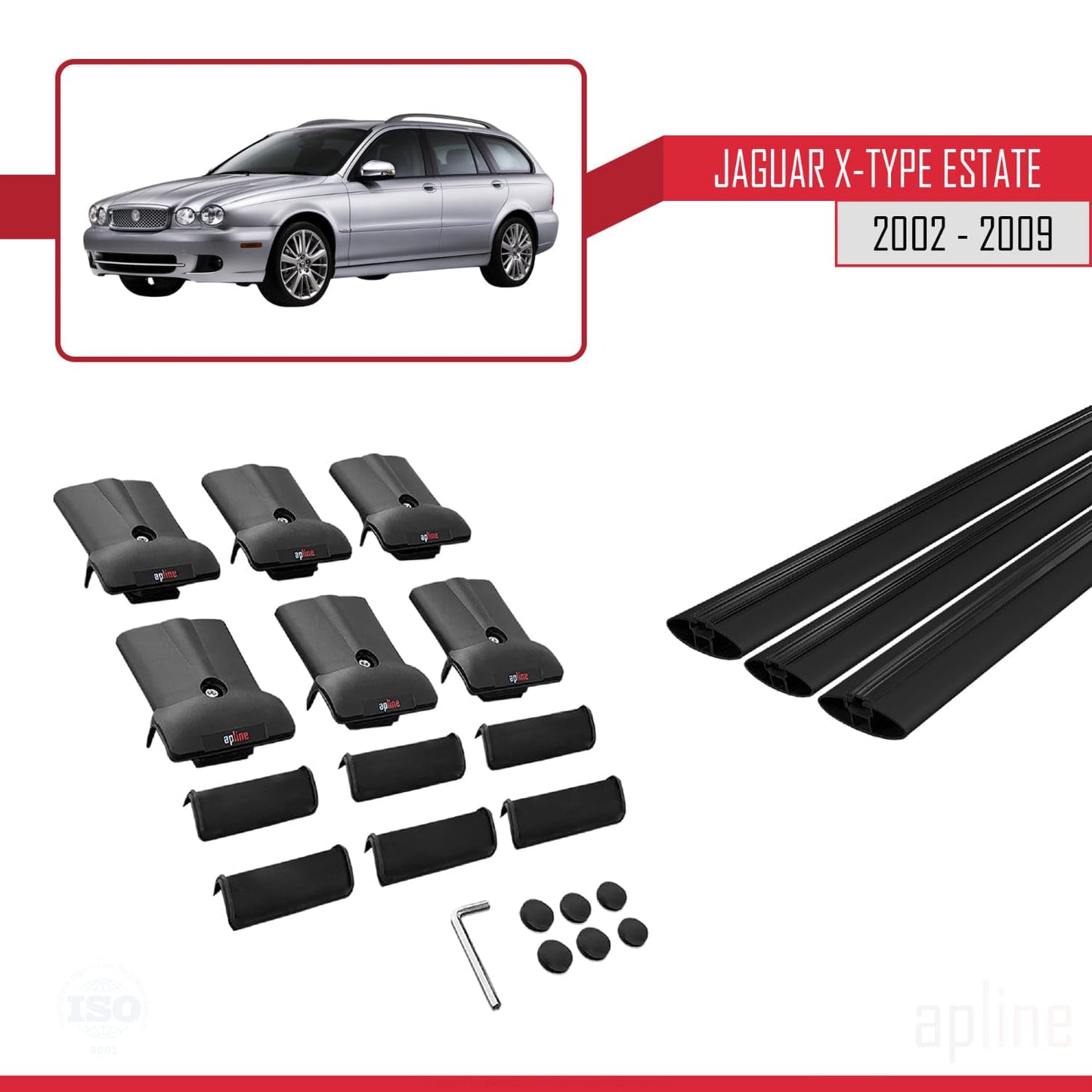 Compatible with Jaguar X-Type Estate 2002-2009 Fly Model Car Roof Rack Cross Bar Black Aluminium 3 Bars