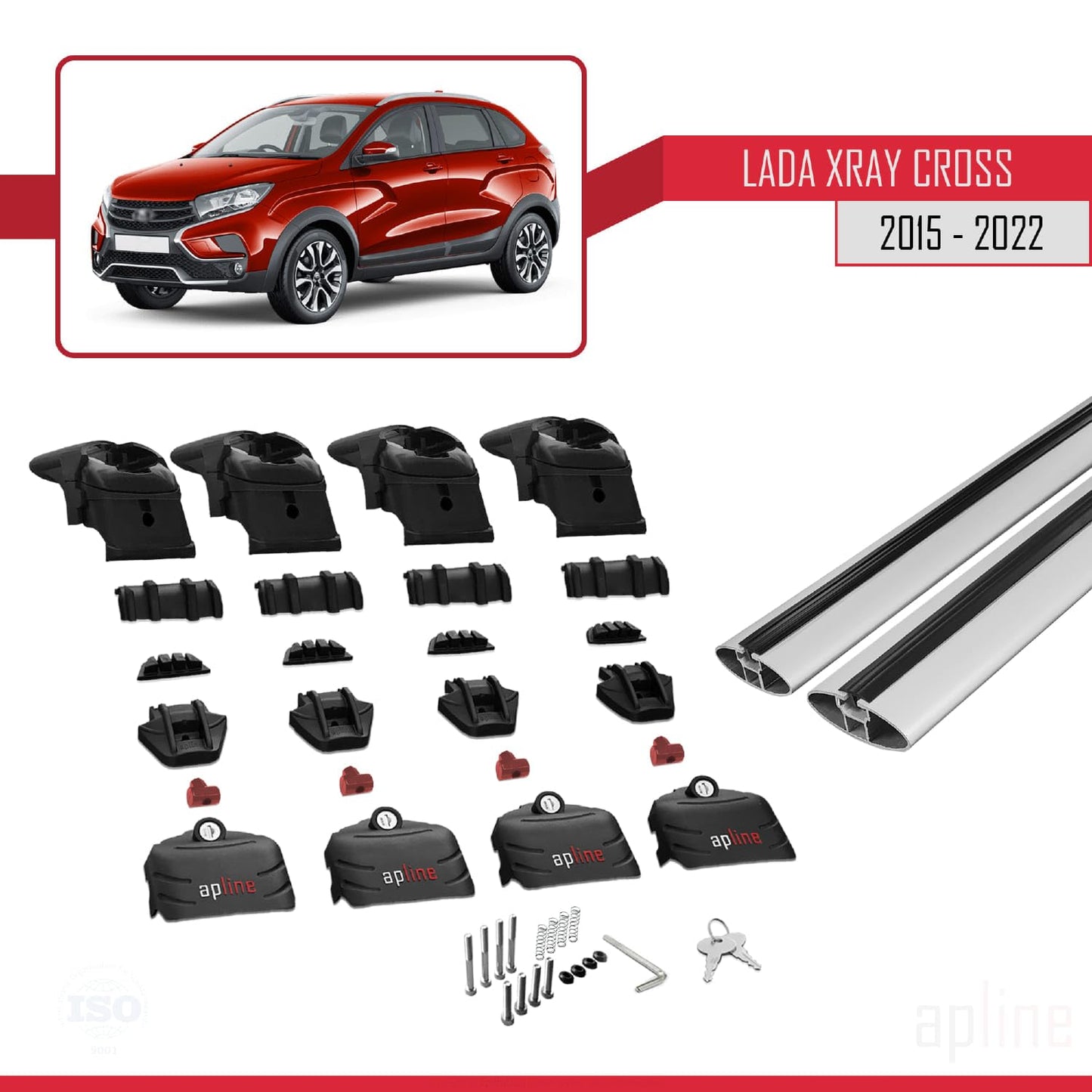 Compatible with Lada Xray 2015-2022 ACE-2 Car Roof Rack Cross Bar Grey Aluminium 2 Bars