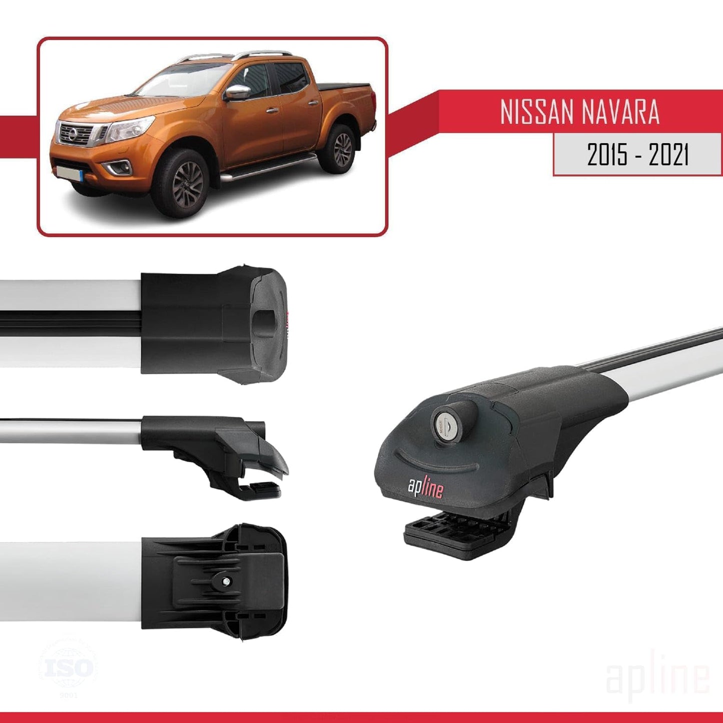 Compatible with Nissan Navara 4 (D23) 2015-2021 ACE-1 Car Roof Rack Cross Bar Grey Aluminium 2 Bars