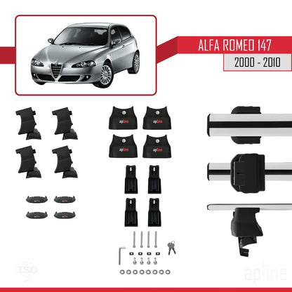 Compatible with Alfa Romeo 147 (T937) 2000-2010 ACE-4 Car Roof Rack Cross Bar Grey Aluminium 2 Bars