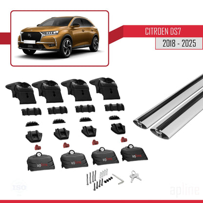 Compatible with Citroen/DS 7 Crossback 2018-2025 ACE-2 Car Roof Rack Cross Bar Grey Aluminium 2 Bars