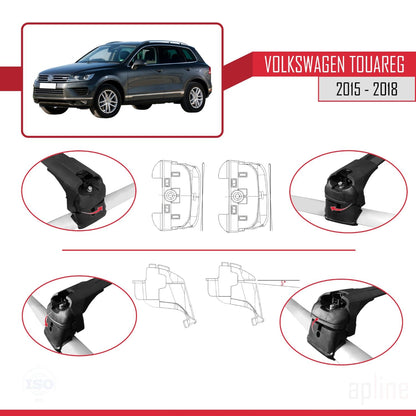 Compatible with VW Touareg 2015-2018 ACE-2 Car Roof Rack Cross Bar Black Aluminium 2 Bars