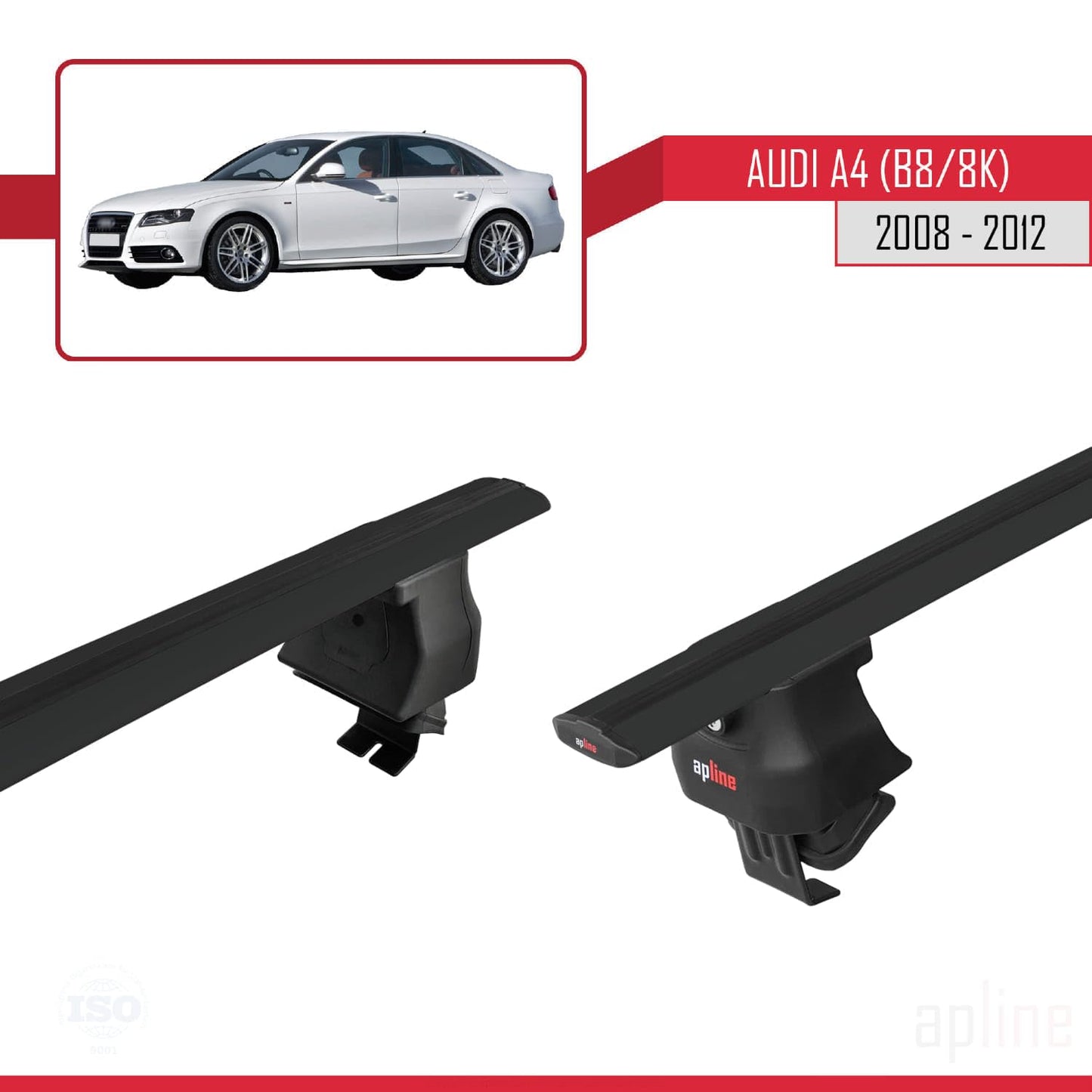 Compatible with Audi A4 (B8) Pre-Facelift 2008-2012 ACE-4 Car Roof Rack Cross Bar Black Aluminium 2 Bars