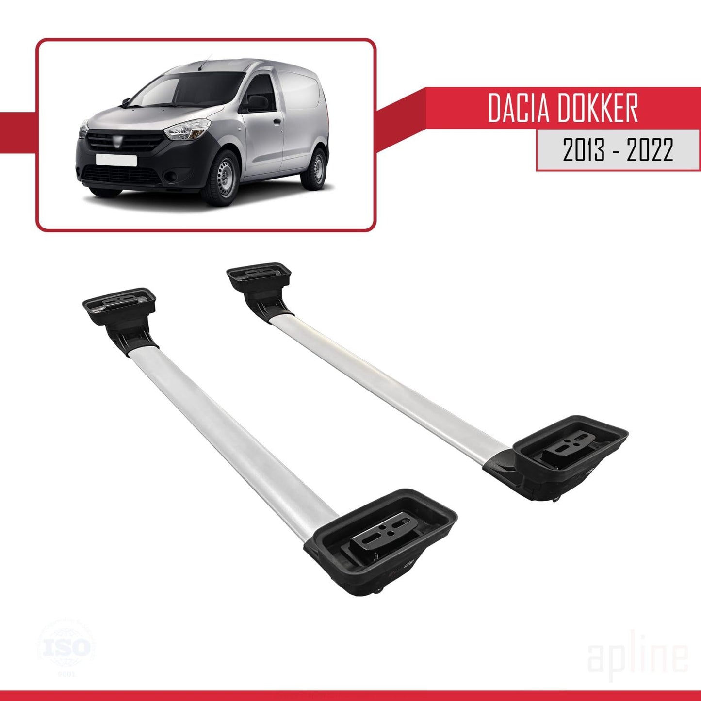 Compatible with Dacia Dokker 2013-2022 ACE-3 Car Roof Rack Cross Bar Grey Aluminium 2 Bars