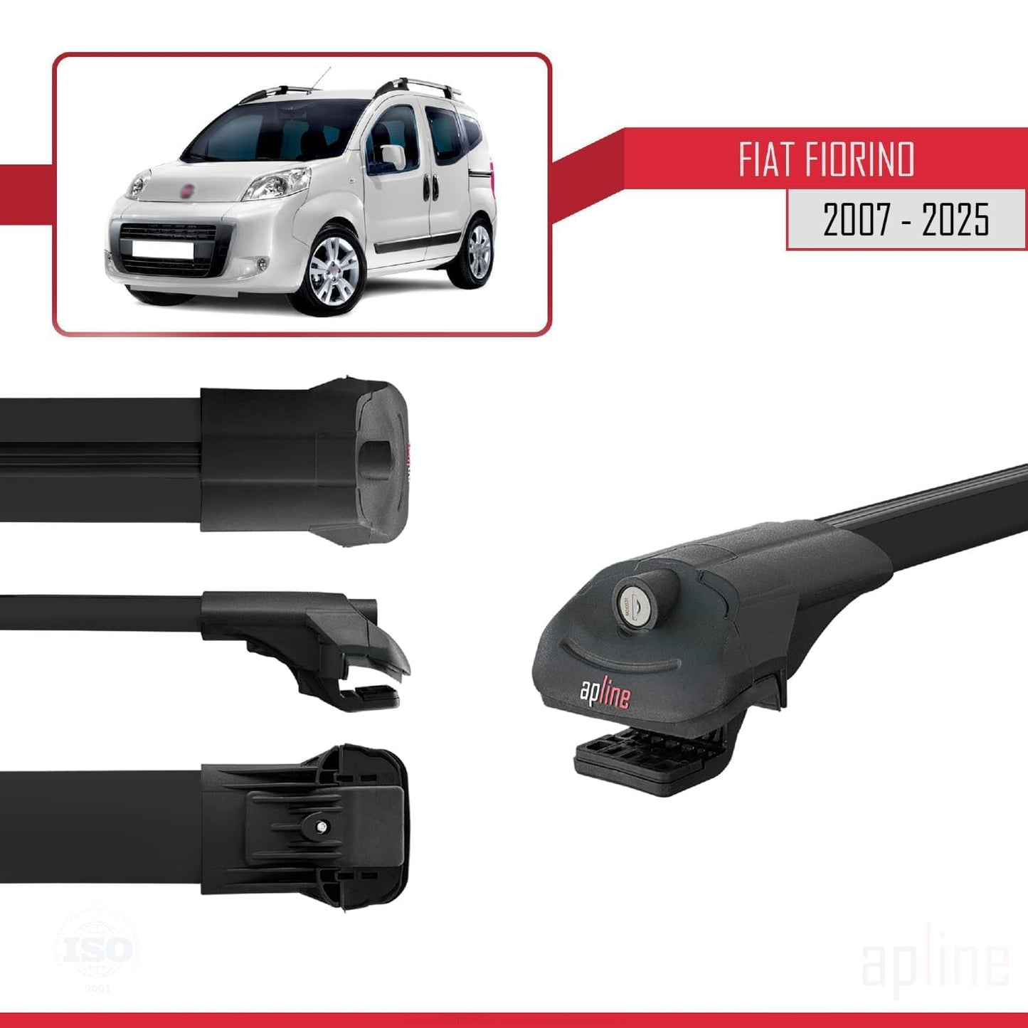 Compatible with Fiat Fiorino 3 2008-2025 ACE-1 Car Roof Rack Cross Bar Black Aluminium 2 Bars