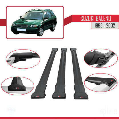 Compatible with Suzuki Baleno 1995-2002 Fly Model Car Roof Rack Cross Bar Black Aluminium 3 Bars