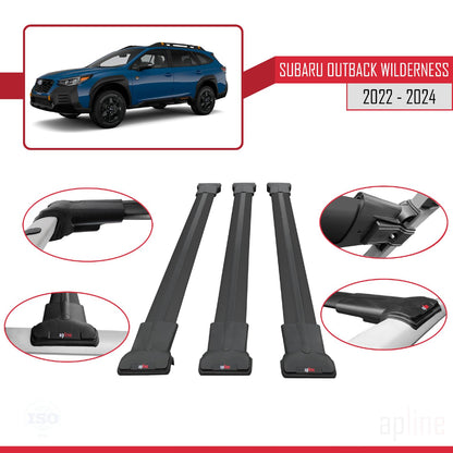 Compatible with Subaru Outback Wilderness 2022-2024 Fly Model Car Roof Rack Cross Bar Black Aluminium 3 Bars