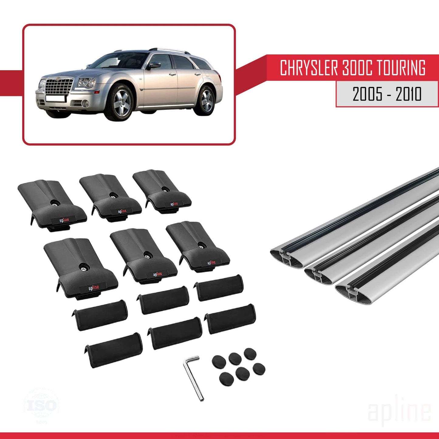 Compatible with Chrysler 300C Touring 2005-2010 Fly Model Car Roof Rack Cross Bar Grey Aluminium 3 Bars