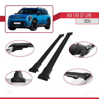 Compatible with KIA EV9 GT-LINE 2024-2025 Fly Model Car Roof Rack Cross Bar Black Aluminium 2 Bars