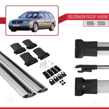 Compatible with VW Passat B5 Variant 1996-2005 Fly Model Car Roof Rack Cross Bar Grey Aluminium 2 Bars