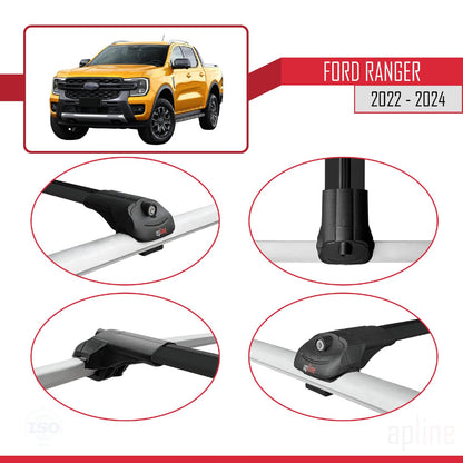 Compatible with Ford Ranger (P703) 2022-2024 ACE-1 Car Roof Rack Cross Bar Black Aluminium 2 Bars