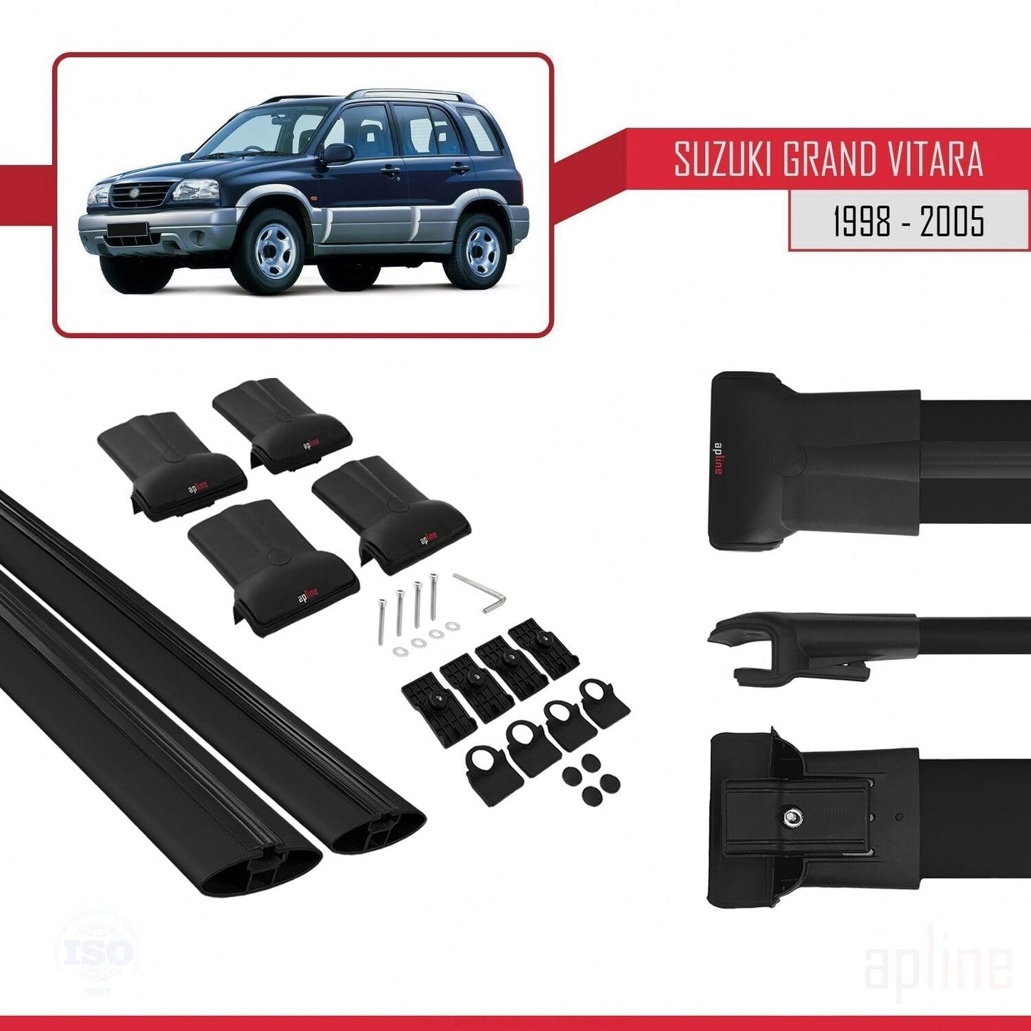 Compatible with Suzuki Grand Vitara (FT) 1998-2005 Fly Model Car Roof Rack Cross Bar Black Aluminium 2 Bars