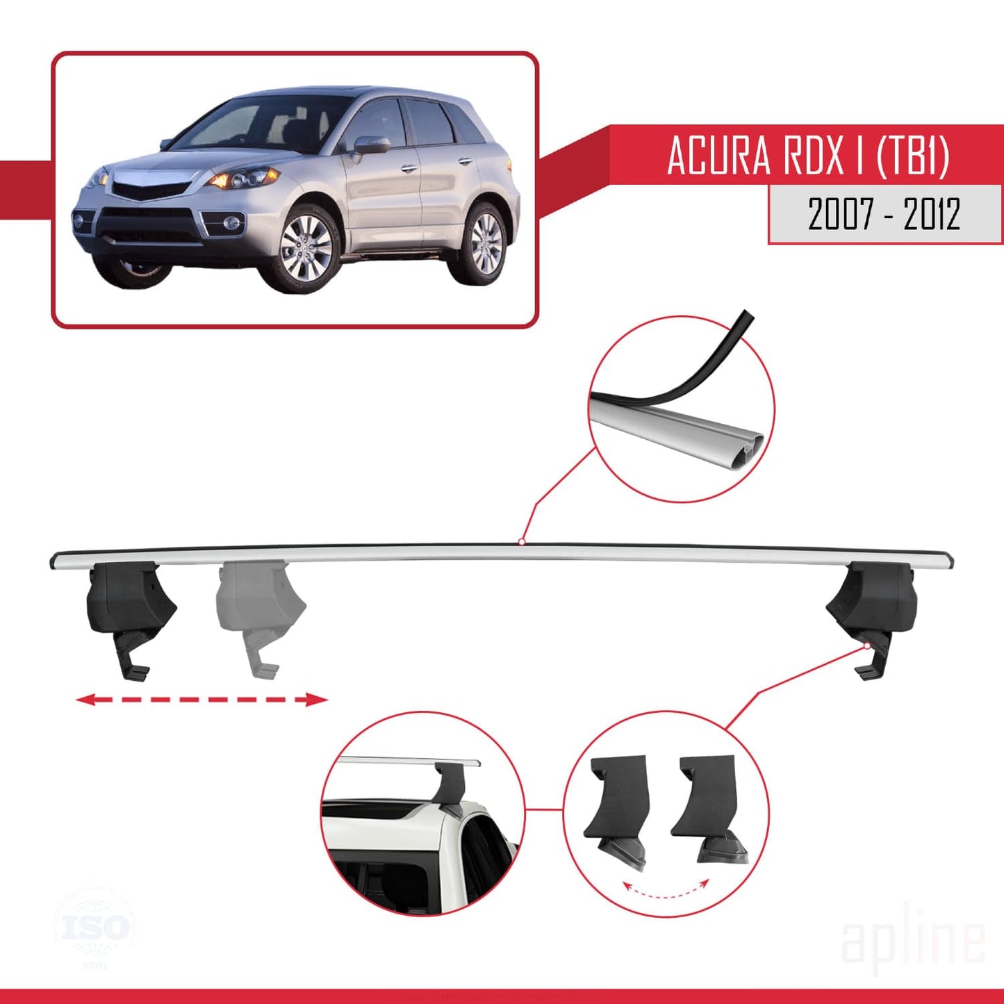 Compatible with Acura RDX (TB1/2) 2007-2012 ACE-4 Car Roof Rack Cross Bar Grey Aluminium 2 Bars
