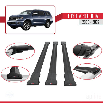 Compatible with Toyota Sequoia 2008-2022 Fly Model Car Roof Rack Cross Bar Black Aluminium 3 Bars
