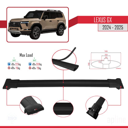 Compatible with Lexus GX 2024-2025 Fly Model Car Roof Rack Cross Bar Black Aluminium 3 Bars