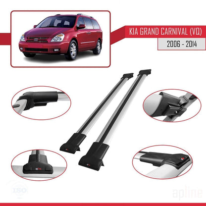 Compatible with Kia Grand Carnival 2 (VQ) 2006-2014 Fly Model Car Roof Rack Cross Bar Grey Aluminium 2 Bars