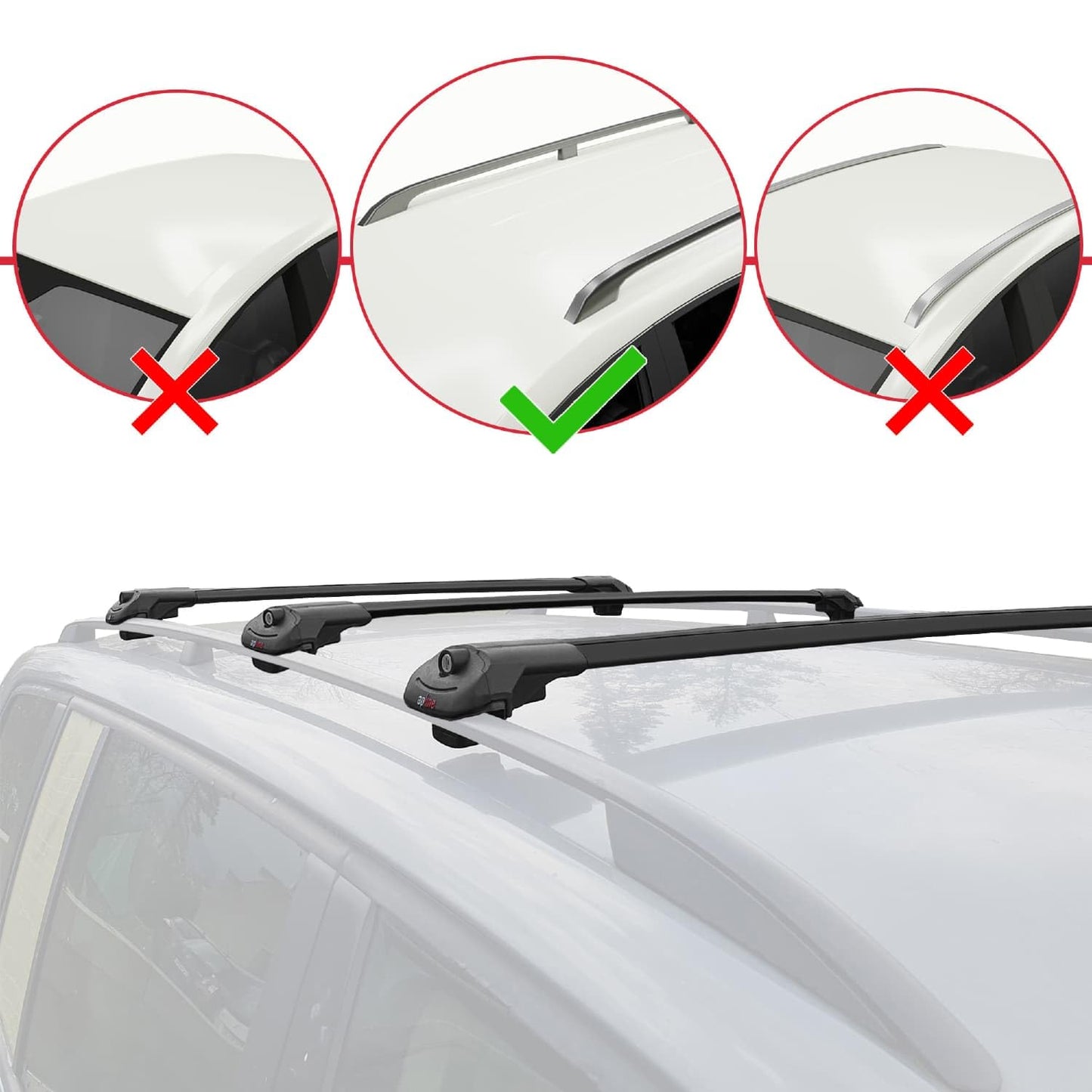 Compatible with Mercedes GLK Class (X204) 2008-2015 ACE-1 Car Roof Rack Cross Bar Black Aluminium 3 Bars