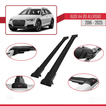 Compatible with Audi A4 (B9) Allroad 2016-2025 Fly Model Car Roof Rack Cross Bar Black Aluminium 2 Bars