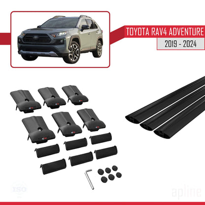Compatible with Toyota RAV4 Adventure 2019-2024 Fly Model Car Roof Rack Cross Bar Black Aluminium 3 Bars
