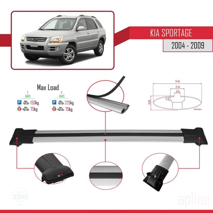 Compatible with Kia Sportage 2 (JE) 2004-2009 Fly Model Car Roof Rack Cross Bar Grey Aluminium 2 Bars