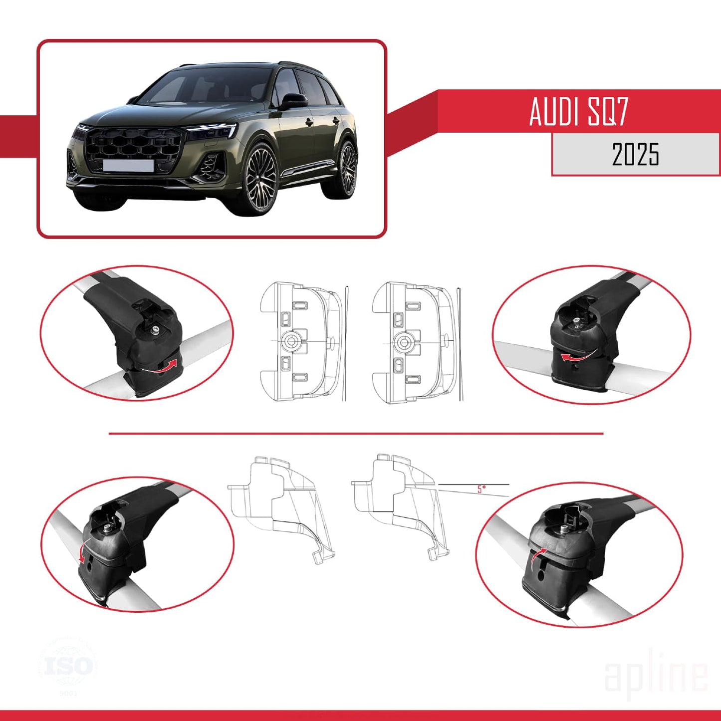 Compatible with Audi SQ7 2024-2025 ACE-2 Car Roof Rack Cross Bar Grey Aluminium 2 Bars