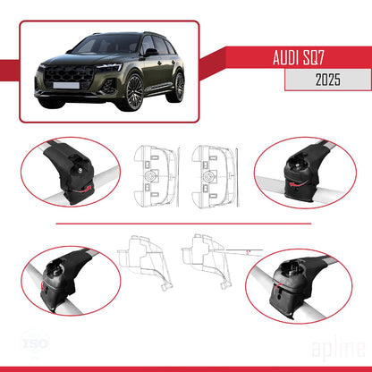 Compatible with Audi SQ7 2024-2025 ACE-2 Car Roof Rack Cross Bar Grey Aluminium 2 Bars