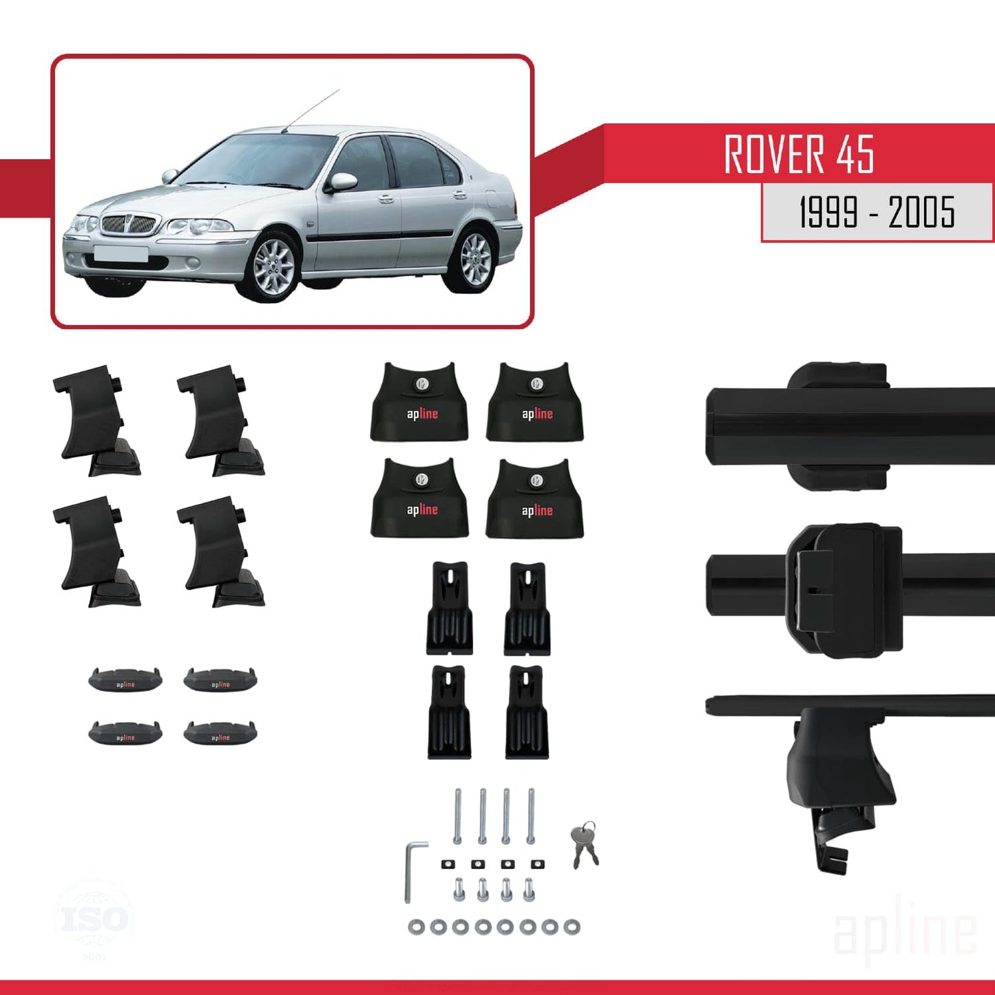 Compatible with Rover 45 1999-2005 ACE-4 Car Roof Rack Cross Bar Black Aluminium 2 Bars