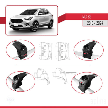 Compatible with MG ZS 2018-2024 ACE-2 Car Roof Rack Cross Bar Grey Aluminium 2 Bars