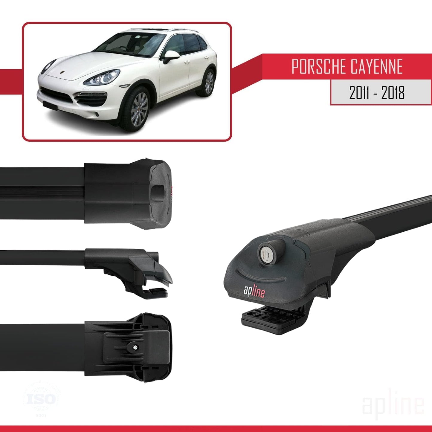 Compatible with Porsche Cayenne 2 (92A) 2011-2018 ACE-1 Car Roof Rack Cross Bar Black Aluminium 2 Bars