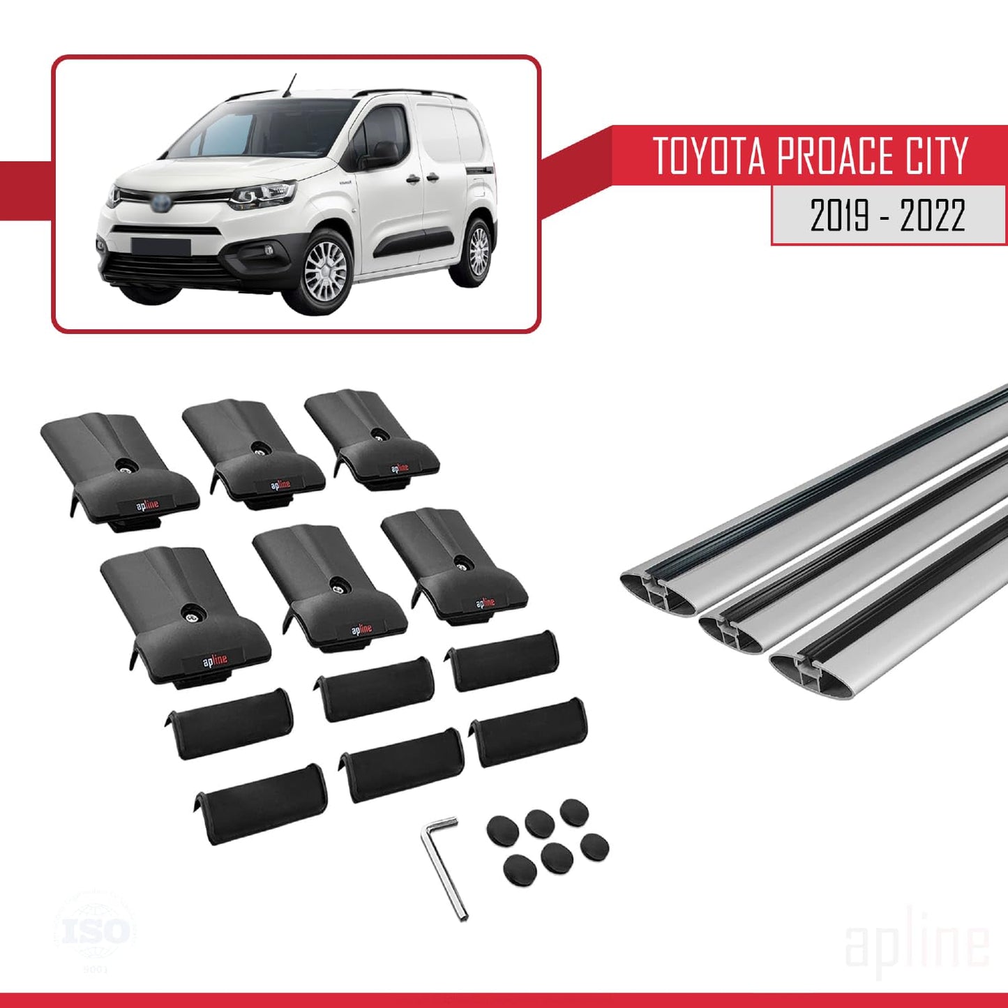 Compatible with Toyota Proace City 2019-2022 Fly Model Car Roof Rack Cross Bar Grey Aluminium 3 Bars