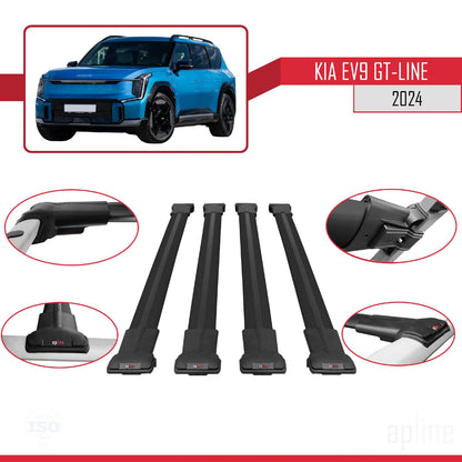 Compatible with KIA EV9 GT-LINE 2024-2025 Fly Model Car Roof Rack Cross Bar Black Aluminium 4 Bars