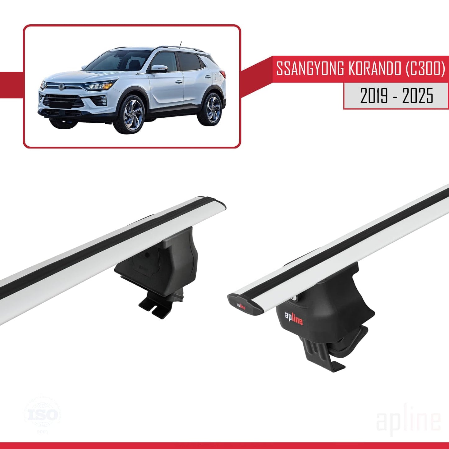 Compatible with SsangYong Korando 4 (C300) 2019-2025 ACE-4 Car Roof Rack Cross Bar Grey Aluminium 2 Bars