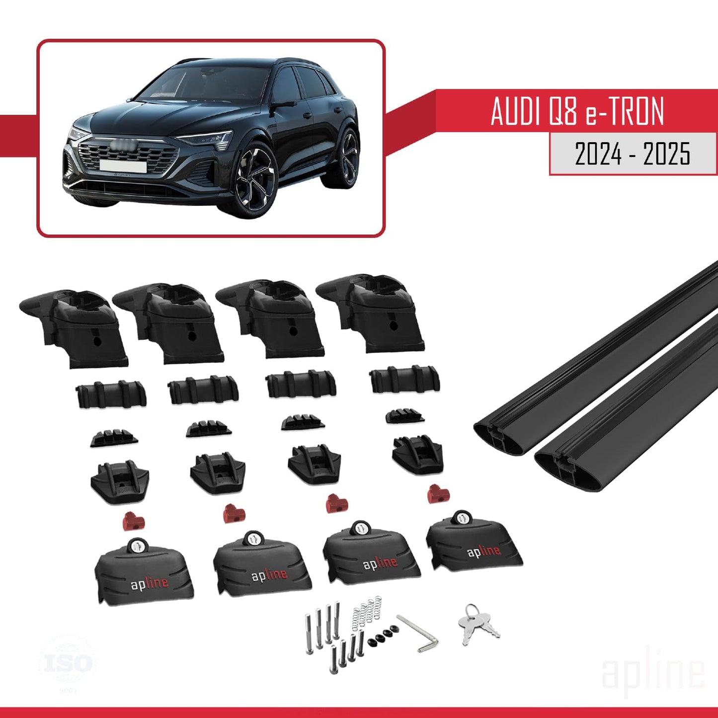 Compatible with Audi Q8 e-Tron 2024-2025 ACE-2 Car Roof Rack Cross Bar Black Aluminium 2 Bars