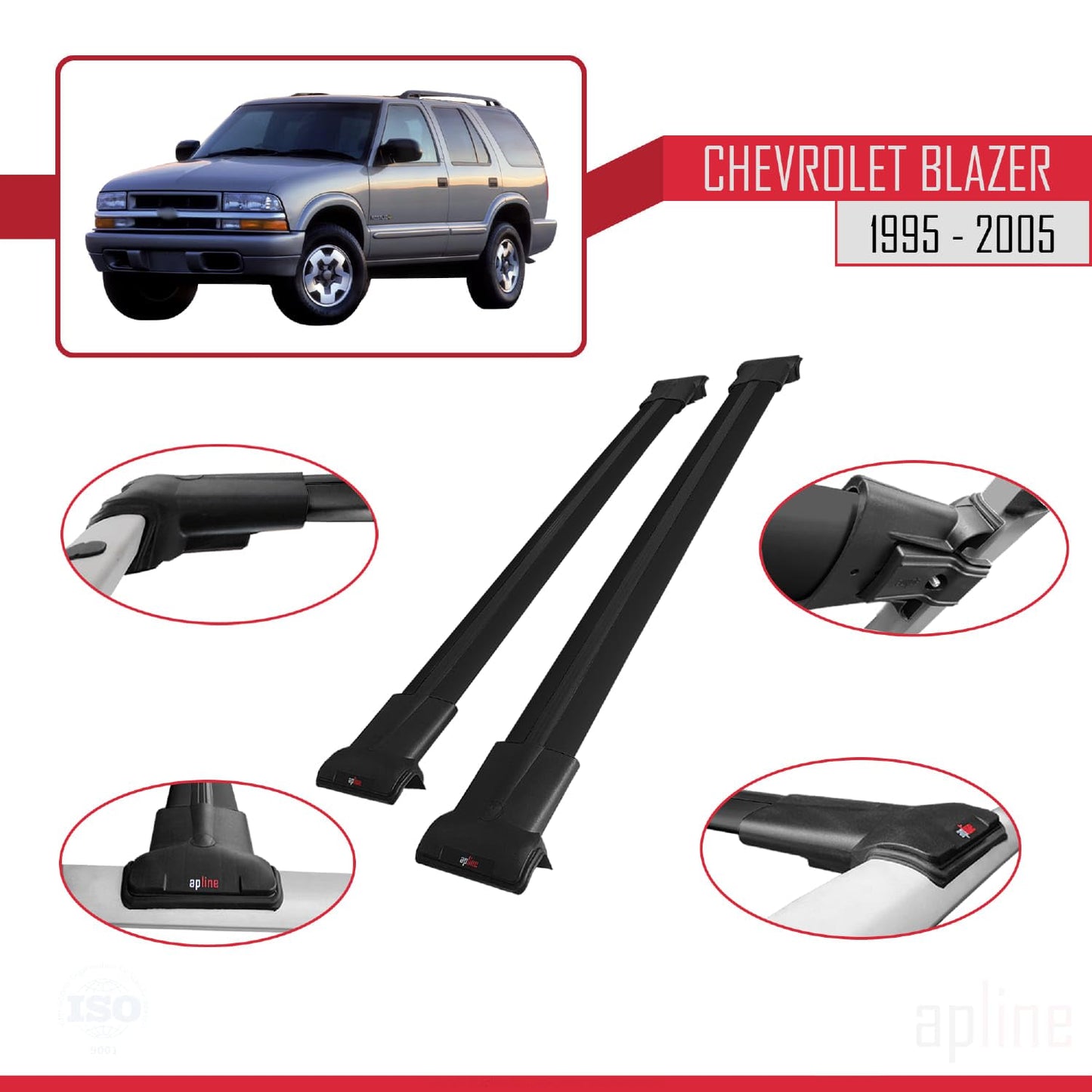 Compatible with Chevrolet Blazer 1995-2005 Fly Model Car Roof Rack Cross Bar Black Aluminium 2 Bars