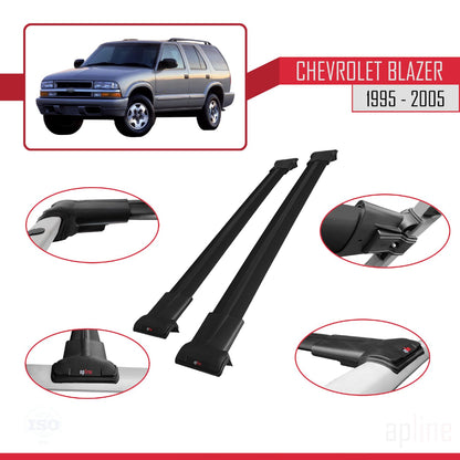 Compatible with Chevrolet Blazer 1995-2005 Fly Model Car Roof Rack Cross Bar Black Aluminium 2 Bars