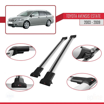 Compatible with Toyota Avensis SW 2003-2009 Fly Model Car Roof Rack Cross Bar Grey Aluminium 2 Bars