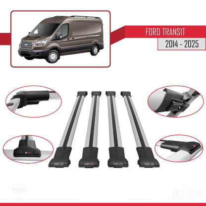 Compatible with Ford Transit 2014-2025 Fly Model Car Roof Rack Cross Bar Grey Aluminium 4 Bars