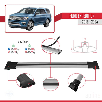 Compatible with Ford Expedition 2018-2024 Fly Model Car Roof Rack Cross Bar Grey Aluminium 3 Bars