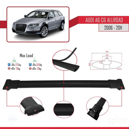 Compatible with Audi A6 (C6) Allroad 2006-2011 Fly Model Car Roof Rack Cross Bar Black Aluminium 3 Bars