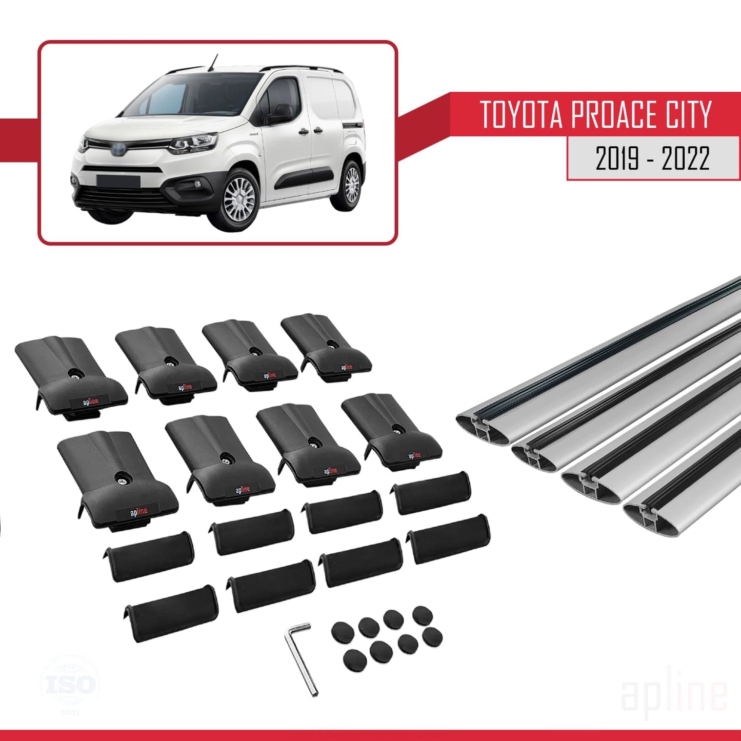 Compatible with Toyota Proace City 2019-2022 Fly Model Car Roof Rack Cross Bar Grey Aluminium 4 Bars