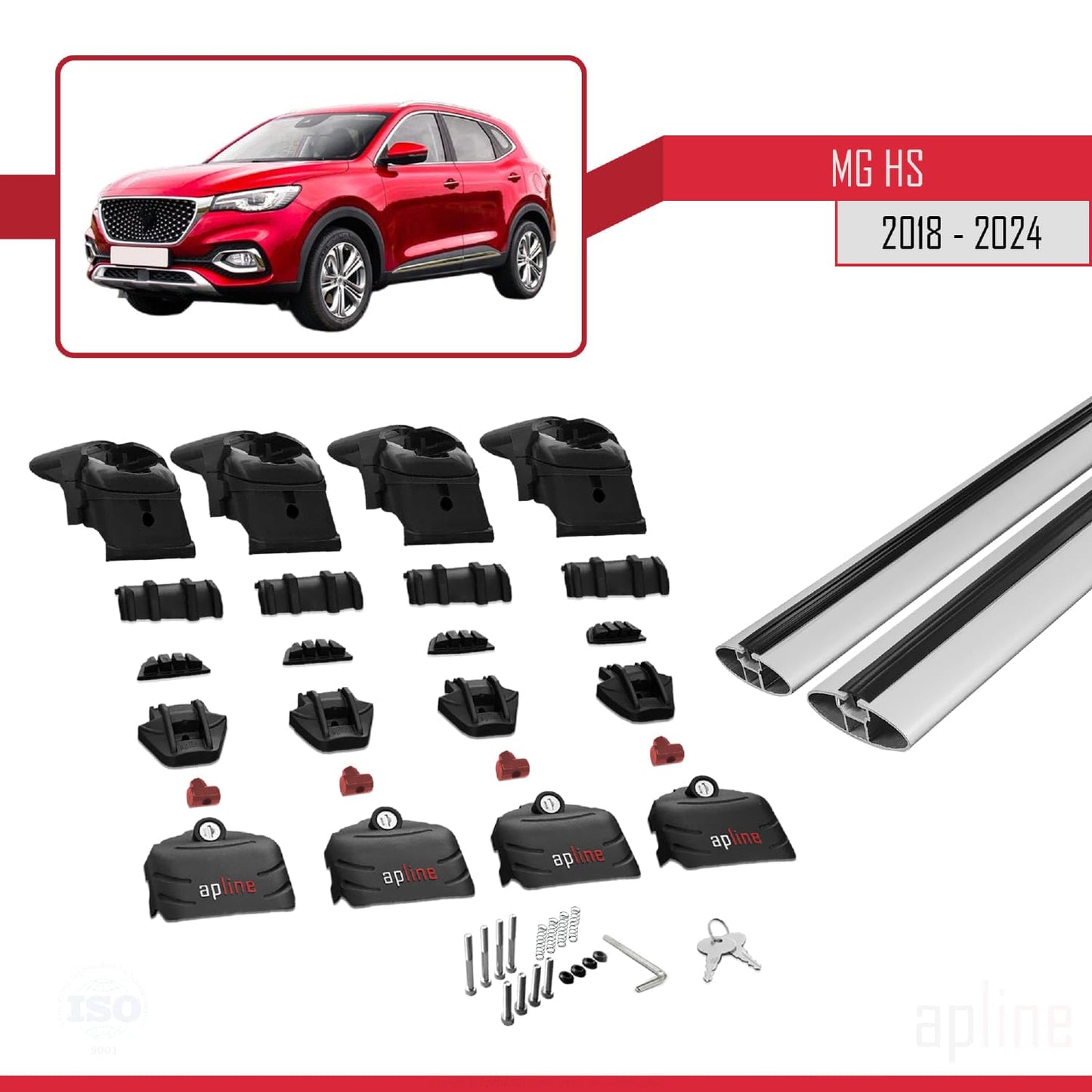 Compatible with MG HS (AS23) 2018-2024 ACE-2 Car Roof Rack Cross Bar Grey Aluminium 2 Bars