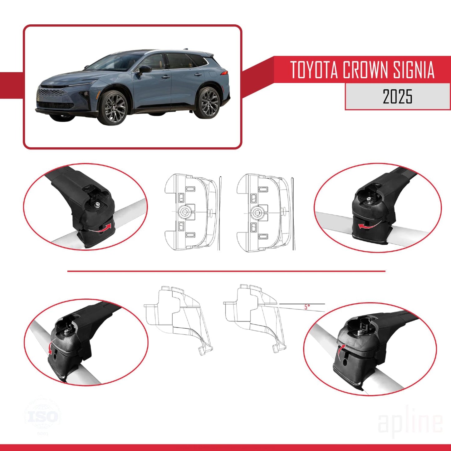 Compatible with Toyota Crown Signia 2025 ACE-2 Car Roof Rack Cross Bar Black Aluminium 2 Bars