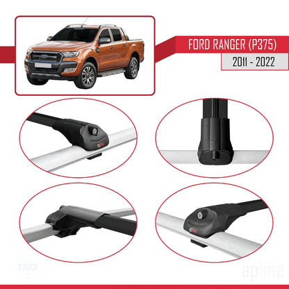 Compatible with Ford Ranger (P375) 2011-2022 ACE-1 Car Roof Rack Cross Bar Black Aluminium 3 Bars