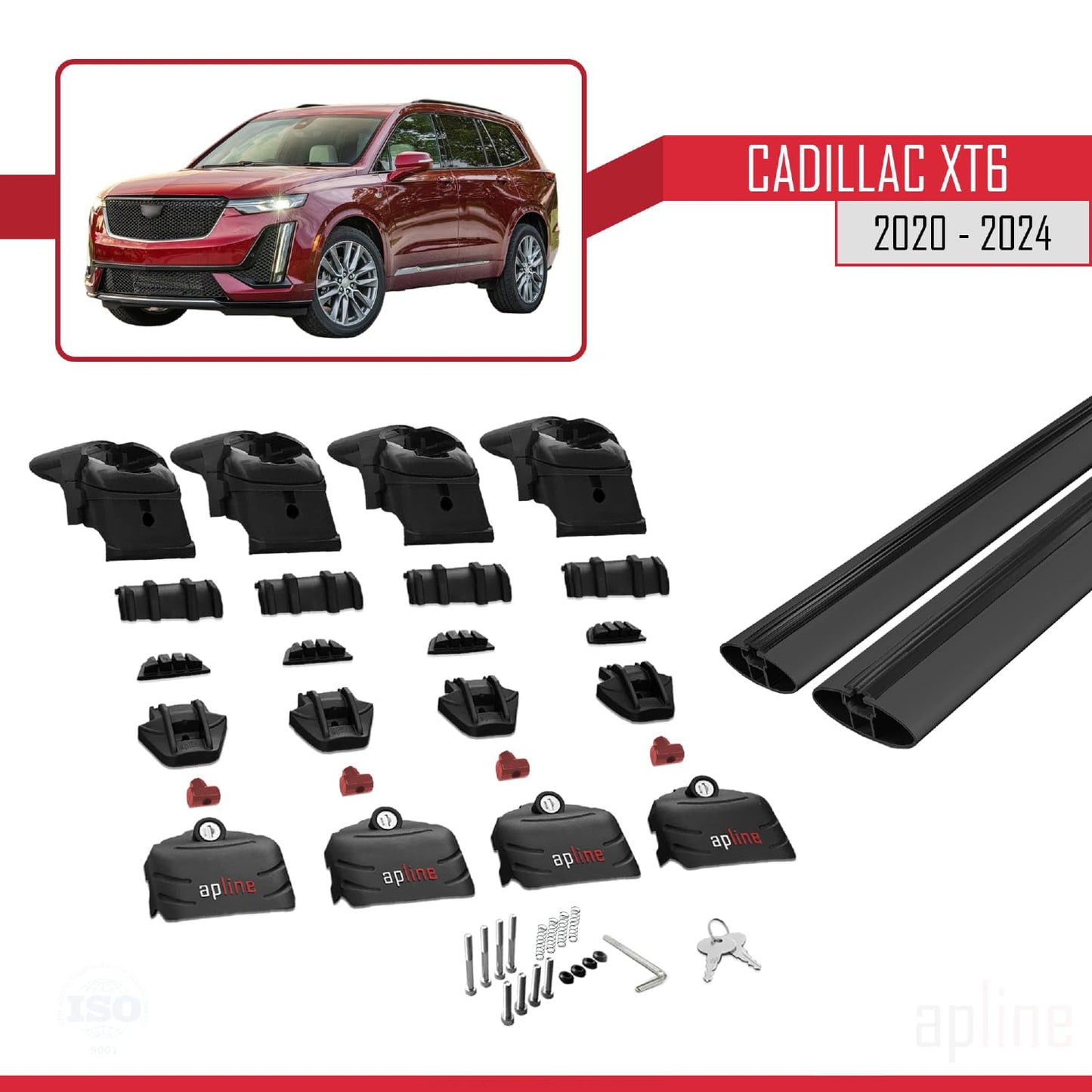 Compatible with Cadillac XT6 2020-2024 ACE-2 Car Roof Rack Cross Bar Black Aluminium 2 Bars