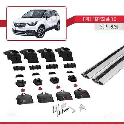 Compatible with Opel Crossland X 2017-2020 ACE-2 Car Roof Rack Cross Bar Grey Aluminium 2 Bars
