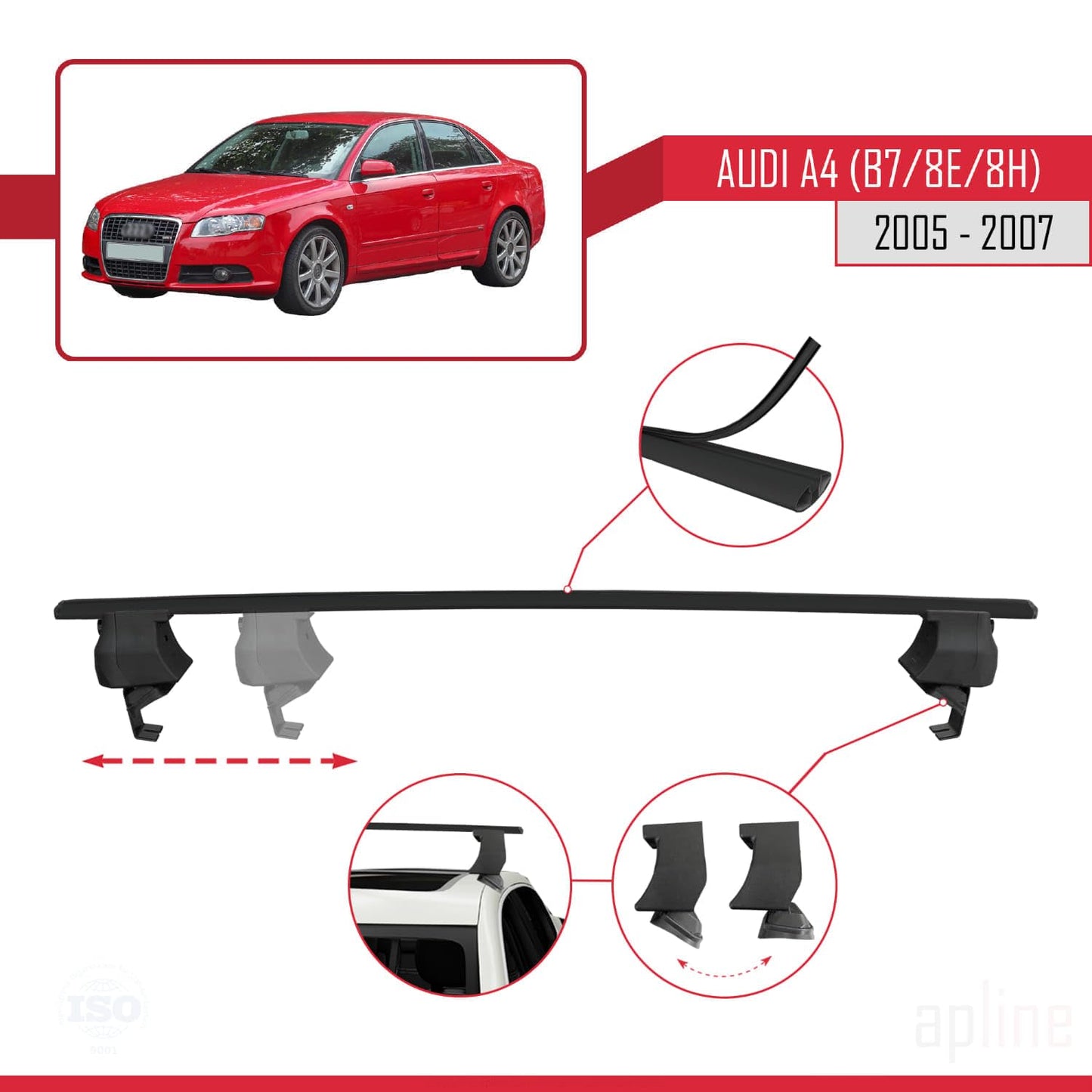 Compatible with Audi A4 (B7) 2005-2007 ACE-4 Car Roof Rack Cross Bar Black Aluminium 2 Bars