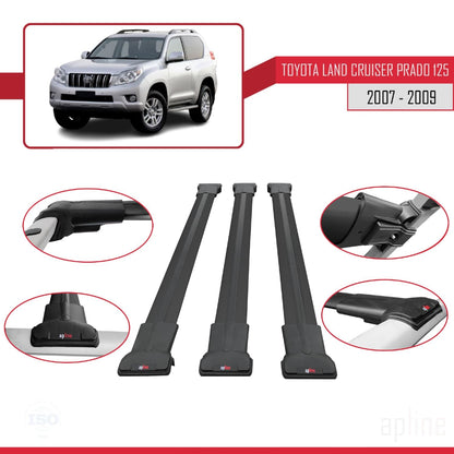 Compatible with Toyota Land Cruiser Prado (J125) 2007-2009 Fly Model Car Roof Rack Cross Bar Black Aluminium 3 Bars